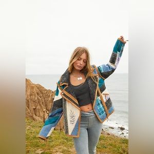 Free People Leia Denim Patchwork Moto Jacket NEW